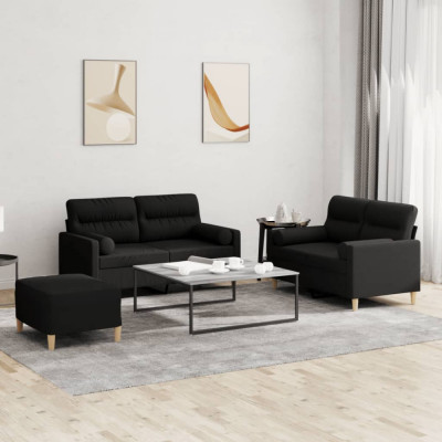 vidaXL Set de canapele cu perne, 3 piese, negru, textil 3201596 foto