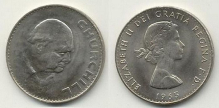 MAREA BRITANIE █ MONEDE █ 1Crown █ 1965 █ KM-910 █ WINSTON CURCHILL █ UNC