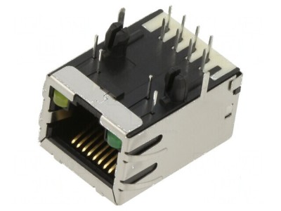 Conector RJ45 soclu PIN 8 ecranat cu diodă LED THT foto