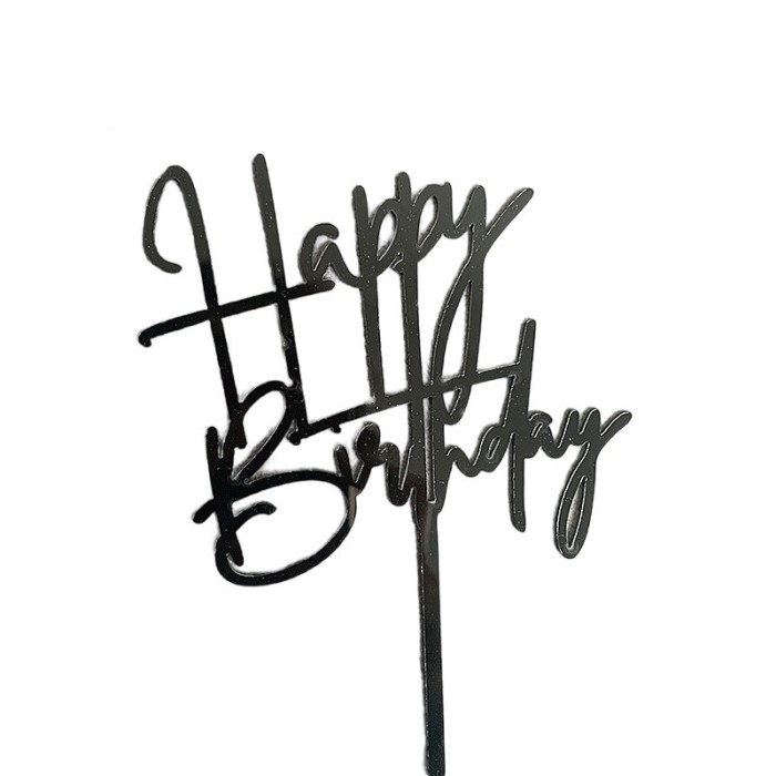 Decoratiune topper pentru tort, flippy, model happy birthday, tematica aniversare, 10 cm, negru