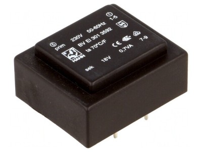Transformator &amp;Icirc;ncapsulat 0,7VA 230V 18V 39mA PCB foto