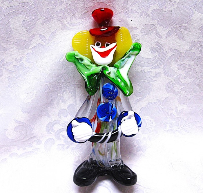 FIGURINA STATUETA BIBELOU CLOVN DIN CRISTAL COLORAT - STICLA DE MURANO 24 CM