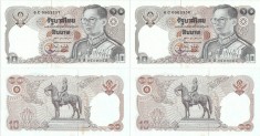 2 &times; 1991 , 10 baht ( P-87a.10 ) - Thailanda - stare UNC Serie consecutiva !