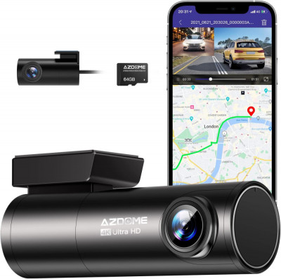 Camera auto DVR AZDOME M300S, Dubla, 4K + 1080P, 5GHz WiFi, GPS, Unghi 170 , Comanda vocala, Card 64G inclus foto