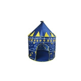 Cort de joaca pentru copii, tip castel, impermeabil, cu husa, model luna si stele, albastru, 105x135 cm, Isotrade