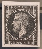 Romania 1872/79 - Eseu Carol l ,1 cu 1/2 bani negru pe hartie roz