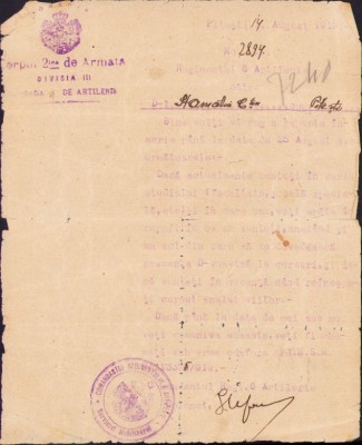 HST A2284 Act semnat olograf comandant Regimentul 6 Artilerie Pitești 1919 foto