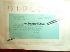 Diploma de participare A Va Expozitie Bienala Arta Plastica 1969 foto