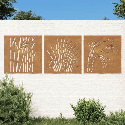 Decor de perete 3 buc. 55x55 cm model iarba oțel Corten foto