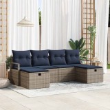 vidaXL Set de canapea cu pernă Manual 6 pcs Gri și bleumarin poliratan 3359224