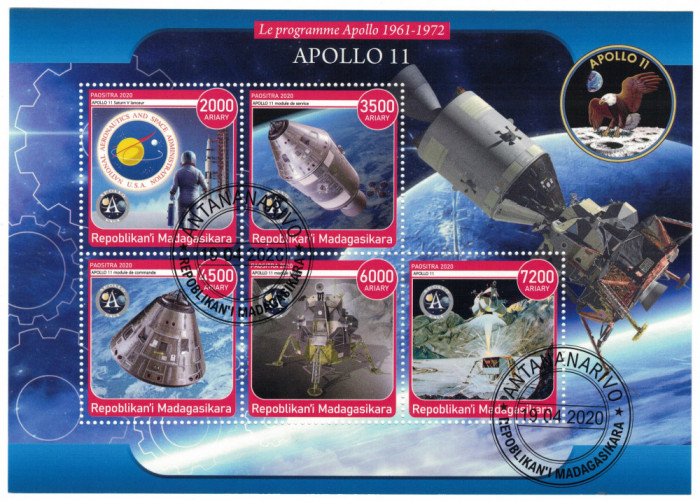 MADAGASCAR 2020 - Cosmonautica, Apollo 11 / colita + bloc ( 2 imagini)