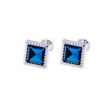 Butoni argintii cu cristal albastru BU083