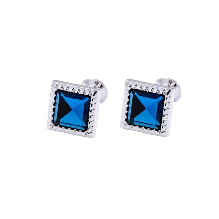 Butoni argintii cu cristal albastru BU083