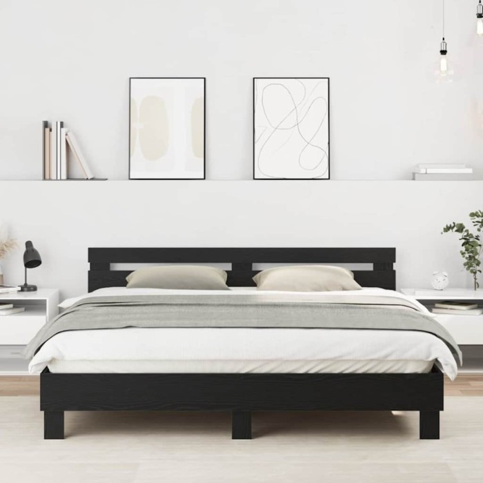 vidaXL Cadru de Pat Stejar Negru 180 x 200 cm Lemn compozit 3385627