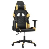 Cumpara ieftin Scaun de gaming de masaj, negru si auriu, piele ecologica