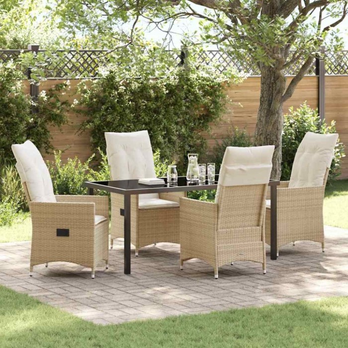 vidaXL Set de masă pentru grădină cu pernă 5 pcs Bej Rattan poli 3379558