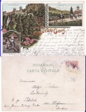 Salutari din Gorj-litografie -Manastirea Tismana, Baia de Fier, port popular