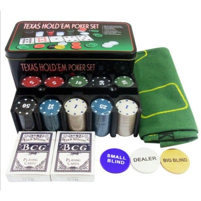 Set de poker complex cu 200 de jetoane flippy, include 2 seturi de carti, texas hold`em set, portabil, cutie depozitare foto