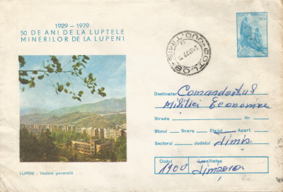 Romania, Lupeni, Vedere generala, plic circulat 1, 1979 foto