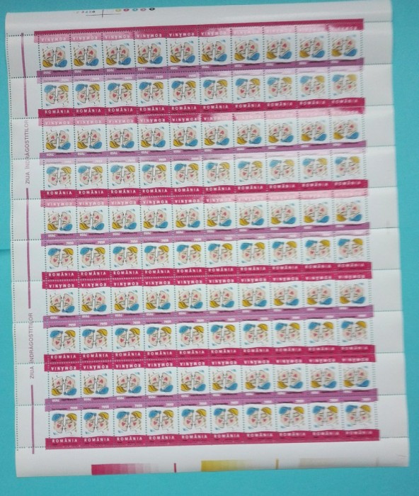 TIMBRE ROMANIA 2000 LP1503 ZIUA INDRAGOSTITILOR 2 COLI 100 VALORI MNH