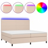 Cumpara ieftin Pat cu arcuri, cu saltea si LED cappuccino 200x200 cm piele eco