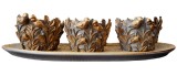Set 3 Suporturi Lumanari Argintii cu Ceramica &amp; Tavita, 35cm, Romantic. Cadou Perfect! Decoratiuni Casa, Uleiuri Esentiale