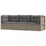 Set mobilier de gradina cu perne, 3 piese, gri, poliratan