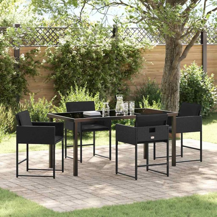 vidaXL Set de masă pentru grădină cu pernă 5 pcs Negru Rattan poli 3380010