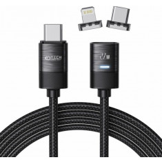 Cablu incarcare/transfer TECH-PROTECT UltraBoost 2 in 1 Magnetic, USB-C - Lightning/USB-C, PD 27W, 3A, 2m, Negru