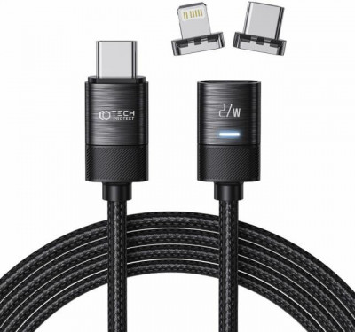 Cablu incarcare/transfer TECH-PROTECT UltraBoost 2 in 1 Magnetic, USB-C - Lightning/USB-C, PD 27W, 3A, 2m, Negru foto