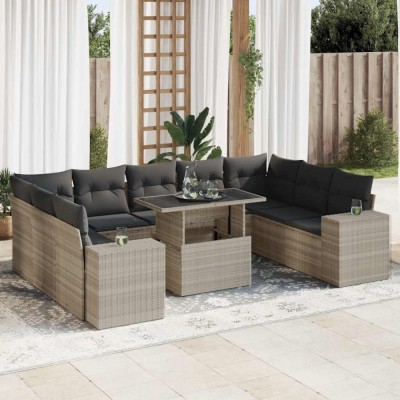 Gossi set canapele de gradina cu perne 10 piese gri deschis poliratan foto