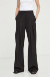 2NDDAY pantaloni femei, culoarea negru, lat, high waist