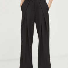 2NDDAY pantaloni femei, culoarea negru, lat, high waist