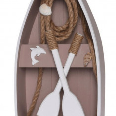 Decoratiune Boat, 18.5x8x40.5 cm, lemn, alb/taupe