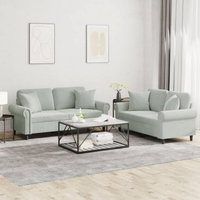 vidaXL Set canapea cu perne, 2 piese, gri deschis, catifea 3202230 foto