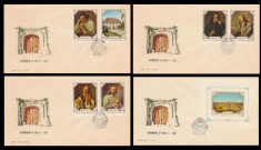 1970 Romania, 4 FDC Reproduceri arta Simturile (serie + colita) LP 751 &amp; LP 752