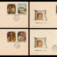 1970 Romania, 4 FDC Reproduceri arta Simturile (serie + colita) LP 751 & LP 752