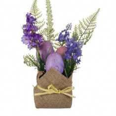 Ghiveci decorativ cu oua si flori de lavanda pentru Paste,26 cm