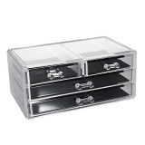 Organizator Cosmetice Transparent cu 4 Sertare, 23x12x10 cm. Cutie Makeup Birou Baie. Suport Accesorii Machiaj Universal