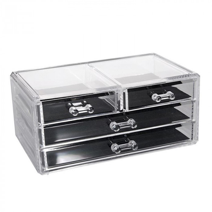 Organizator cosmetice, 23 x 12 x 10 cm, 4 sertare, Transparent