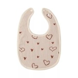 Baveta in Forma de U, Cyrax, din Bumbac, pentru Copii 0-12 Luni, Rezistenta la Apa, cu Capse, Model cu Inimoare, 21x30 cm, Bej