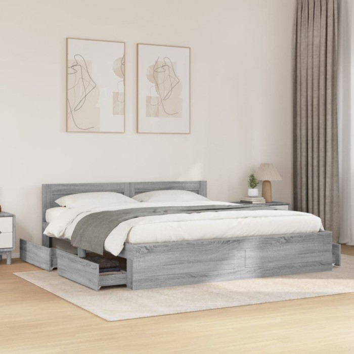 Gossi cadru de pat cu tablie gri sonoma 200x200 cm lemn prelucrat