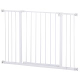 PawHut Ușă de Siguranță Extensibilă pentru C&acirc;ini cu Montaj prin Presiune, 76x76 cm, Alb | Aosom Romania
