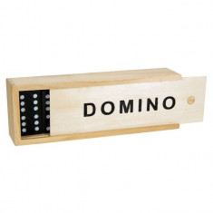 Joc Domino în cutie de lemn, 28 de piese de culoare neagră, mărime 15 x 5 x 3 cm