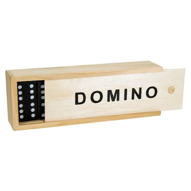 Joc Domino &icirc;n cutie de lemn, 28 de piese de culoare neagră, mărime 15 x 5 x 3 cm