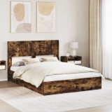 vidaXL Cadru de pat cu depozitare și tăblie Stejar fumuriu 3414369