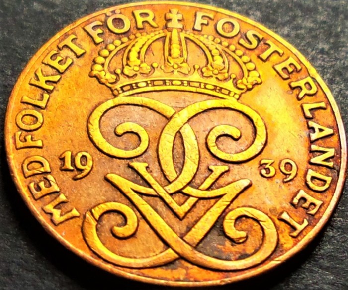 Moneda istorica 2 ORE - SUEDIA, anul 1939 *cod 5267 = GUSTAF V