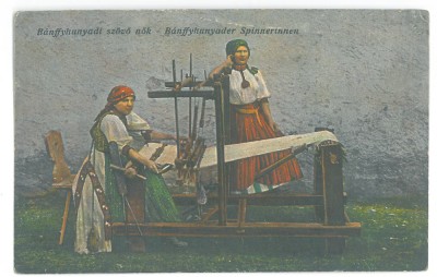 3547 - HUEDIN, Cluj, Femei la razboiul de tesut, Romania - old postcard, CENSOR - used - 1917 foto