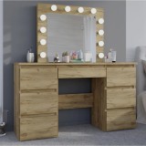 Masa de toaleta si machiaj cu oglinda LED si 7 sertare, 120x43x140 cm, craft Household NewTrend