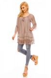 Bluza Dama Eleganta Maro Maneci Clopot Trei Sferturi, Broderie, Ciucuri, Decolteu Elastic